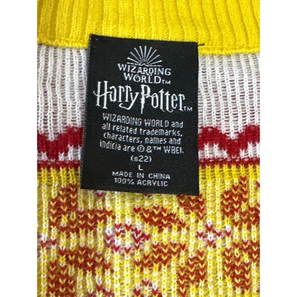 Harry Potter Hogwarts Houses Christmas Cardigan Sweater Red & Yellow Crest Large - Picture 6 of 8